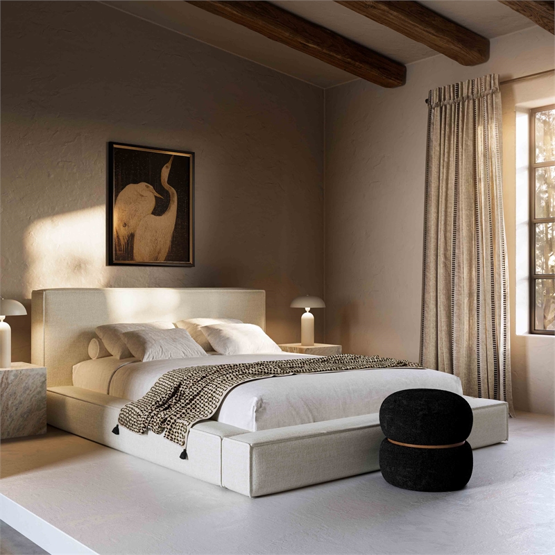 Pemberly Row Handmade Contemporary Accent Cream Linen King Bed