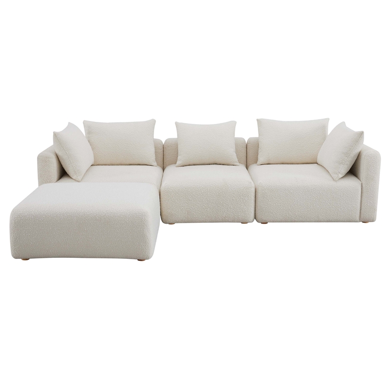 Pemberly Row Contemporary Cream Upholstered 4-Piece Modular Sectional