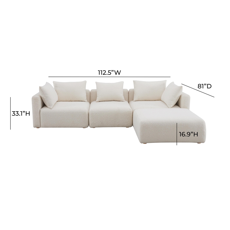 Pemberly Row Contemporary Cream Upholstered 4-Piece Modular Sectional