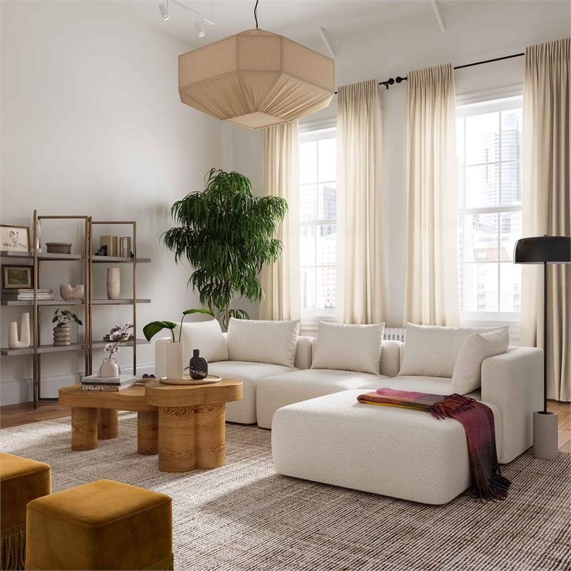 Pemberly Row Contemporary Cream Upholstered 4-Piece Modular Sectional