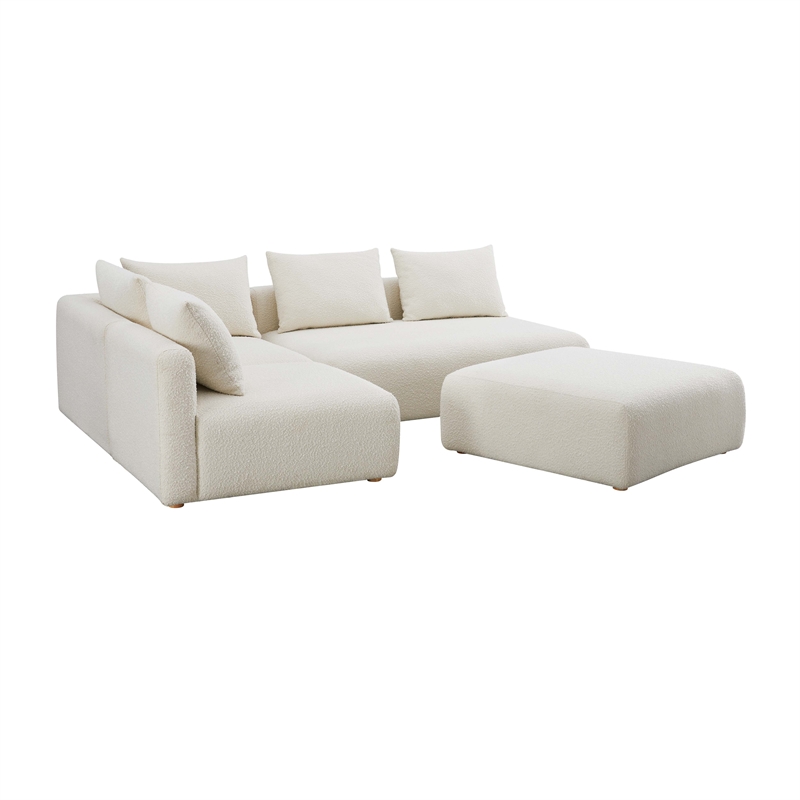 Pemberly Row Contemporary Cream Boucle 4-Piece Modular Chaise Sectional