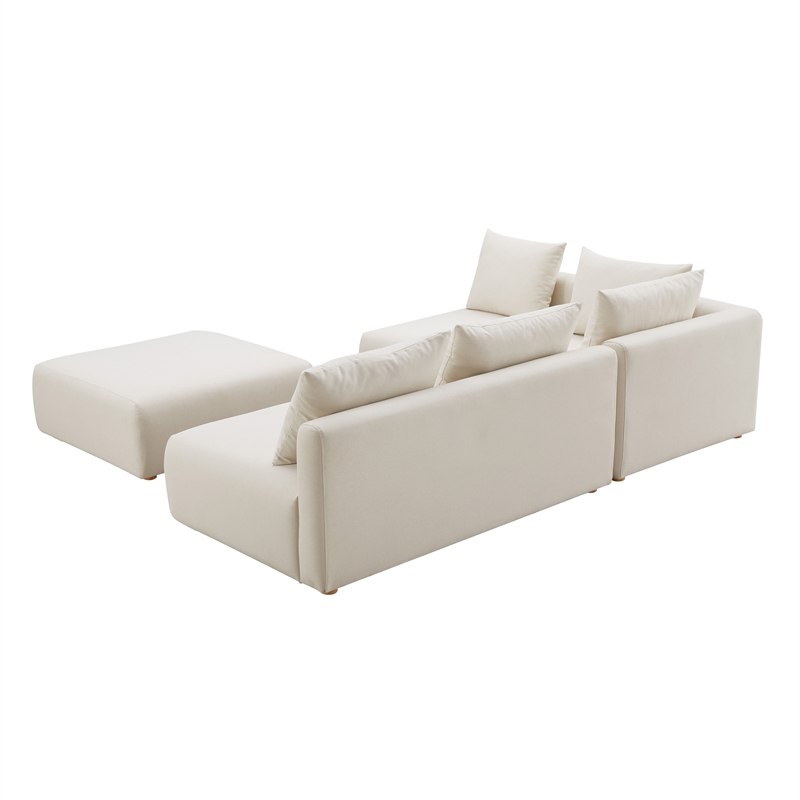 Pemberly Row Contemporary Cream Linen 4-Piece Modular Chaise Sectional