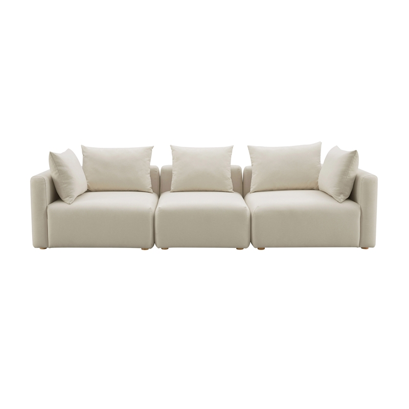 Pemberly Row Handmade Contemporary Accent Cream Finish Linen Sofa