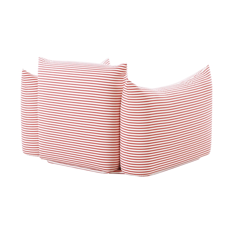 Pemberly Row Striped Fabric Outdoor Armchair in Pearl and Red