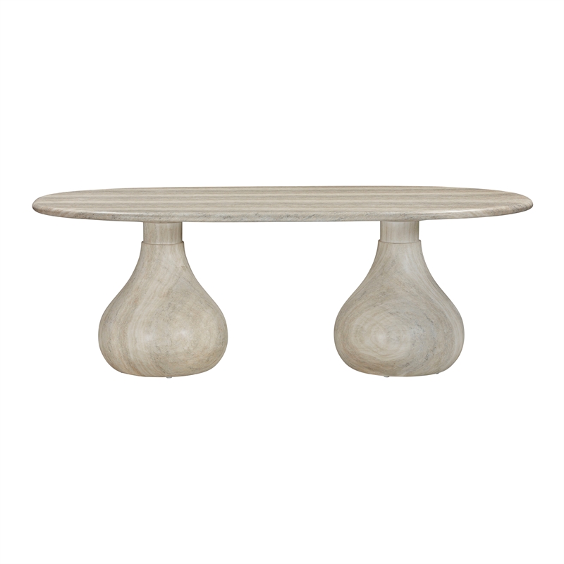 Pemberly Row Indoor/Outdoor Stone Pedestal Dining Table in Stone