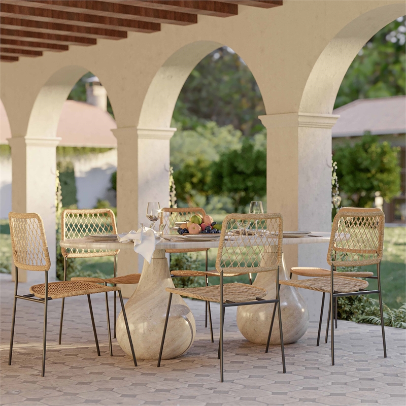 Pemberly Row Indoor/Outdoor Stone Pedestal Dining Table in Stone