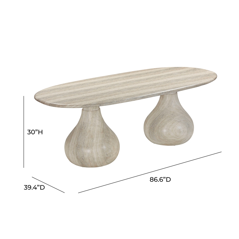 Pemberly Row Indoor/Outdoor Stone Pedestal Dining Table in Stone