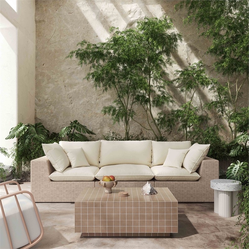 Pemberly Row Contemporary Taupe Tile Indoor / Outdoor Coffee Table