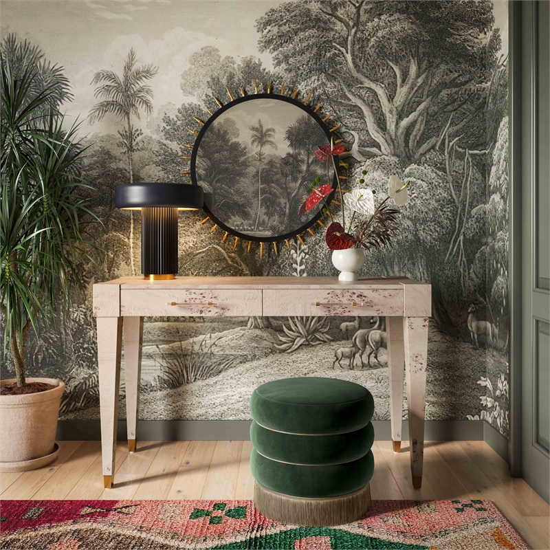 Pemberly Row Handmade Transitional Accent Green Velvet Ottoman
