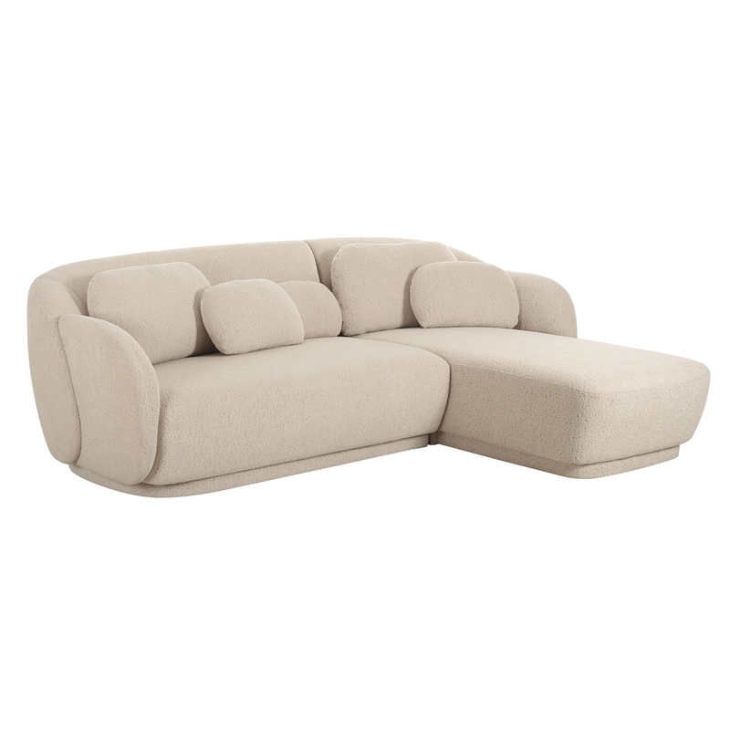 Pemberly Row Handmade Mid-Century Cream Boucle Sectional - RAF