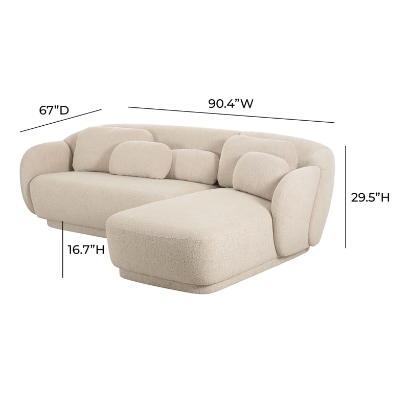 Pemberly Row Handmade Mid-Century Cream Boucle Sectional - RAF