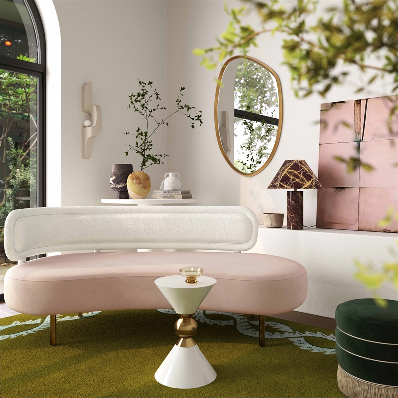 Pemberly Row Contemporary Accent Cream Boucle & Blush Velvet Sofa