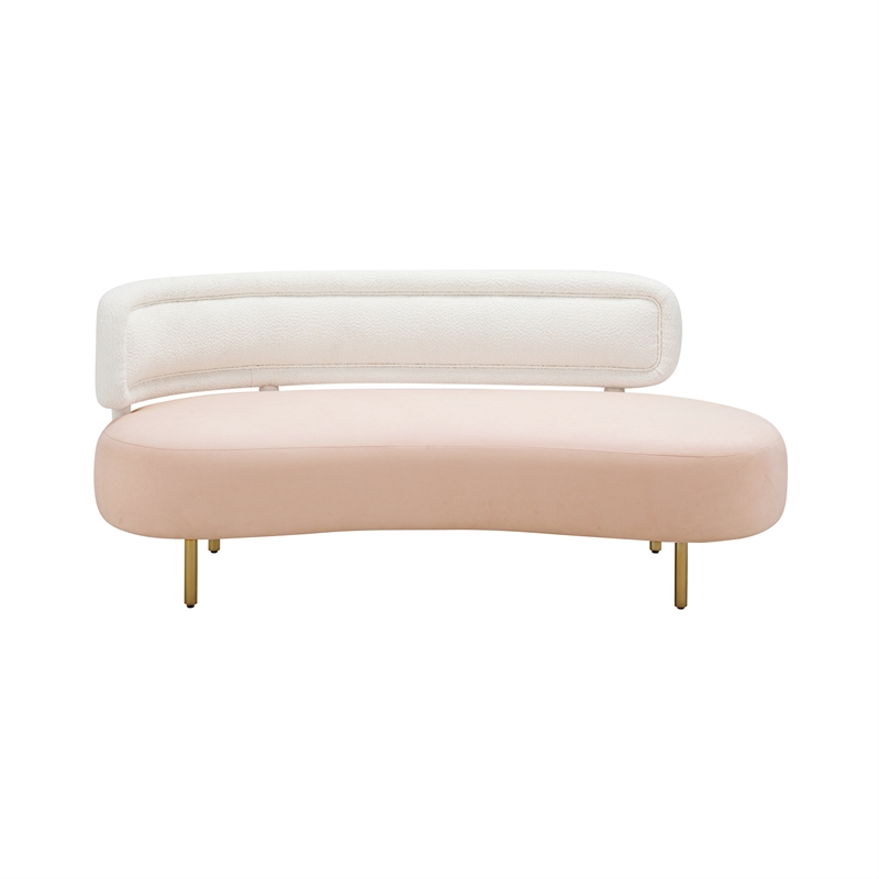 Pemberly Row Contemporary Accent Cream Boucle & Blush Velvet Sofa