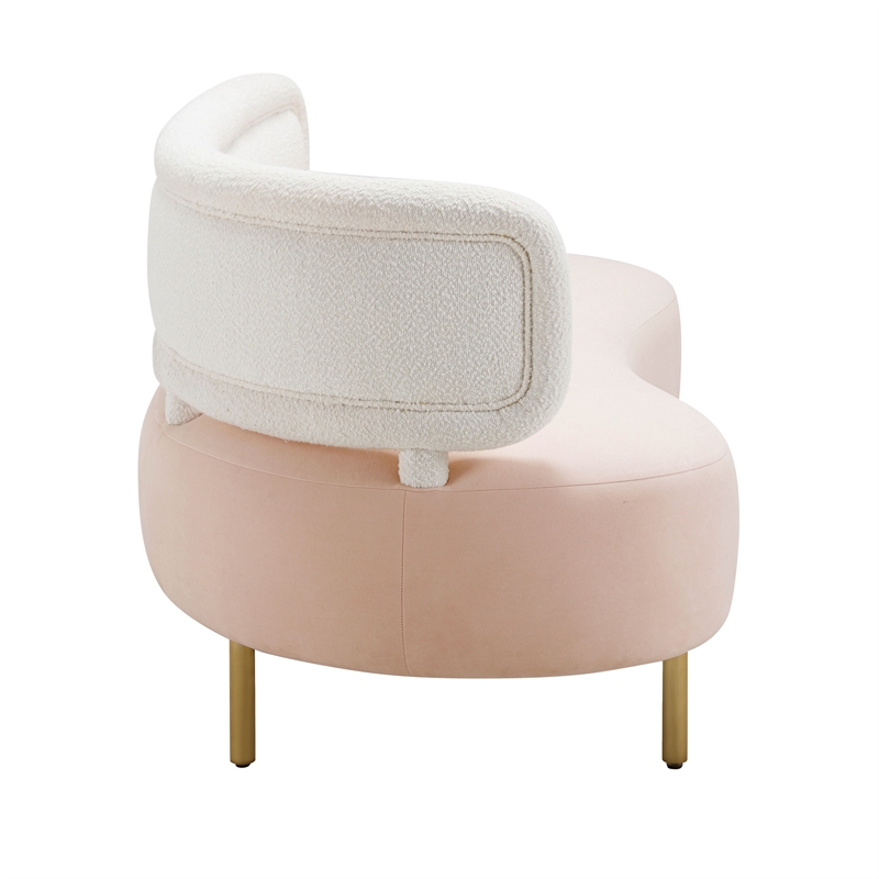 Pemberly Row Contemporary Accent Cream Boucle & Blush Velvet Sofa