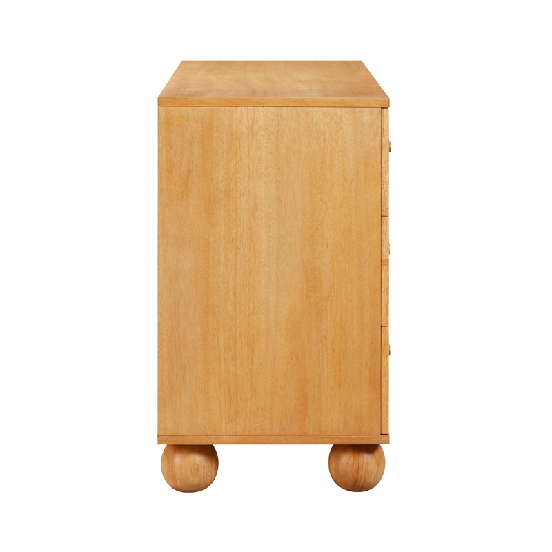 Pemberly Row Contemporary Natural Wood & Rattan Wavy Dresser