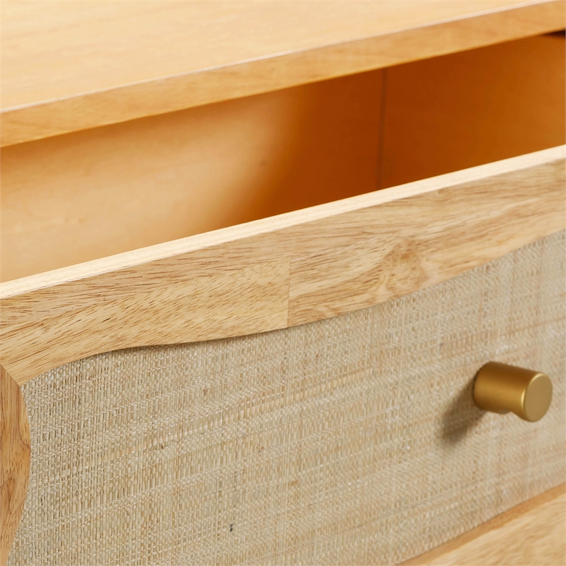 Pemberly Row Contemporary Natural Wood & Rattan Wavy Dresser