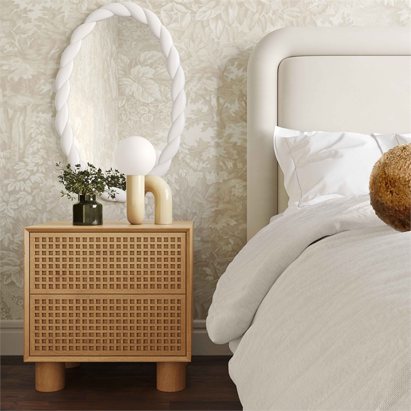 Pemberly Row Handmade Mid-Century Natural Rubberwood Nightstand
