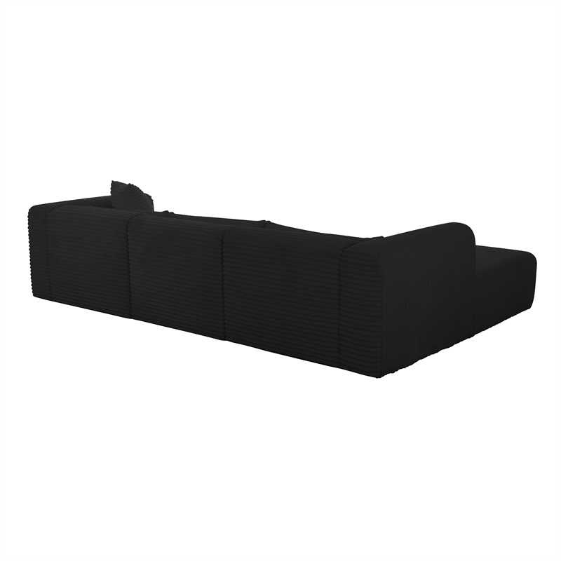 Pemberly Row Fluffy Oversized Black Corduroy Modular LAF Sectional