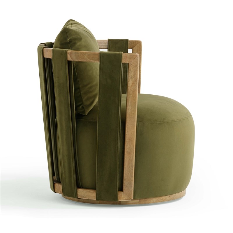 Pemberly Row Contemporary Green Upcycled Distressed Velvet Swivel Chair
