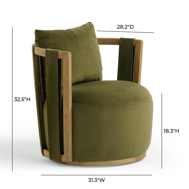 Pemberly Row Contemporary Green Upcycled Distressed Velvet Swivel Chair