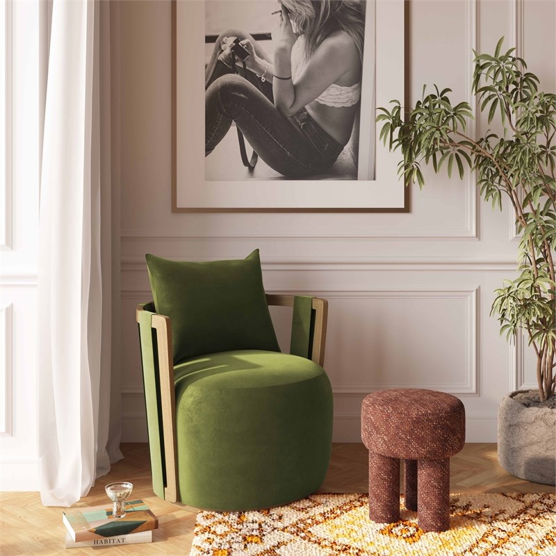 Pemberly Row Contemporary Green Upcycled Distressed Velvet Swivel Chair