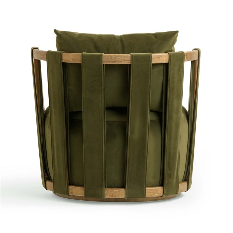 Pemberly Row Contemporary Green Upcycled Distressed Velvet Swivel Chair