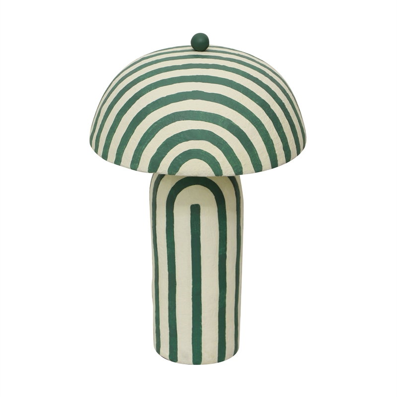 Pemberly Row Contemporary Dark Green Striped Papier Mache Table Lamp