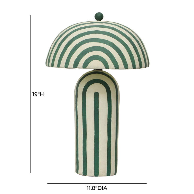 Pemberly Row Contemporary Dark Green Striped Papier Mache Table Lamp
