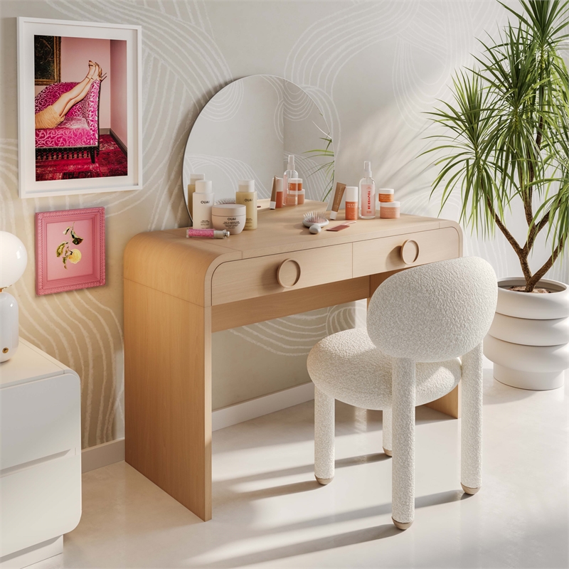 Pemberly Row Contemporary Cream Performance Boucle Side Chair