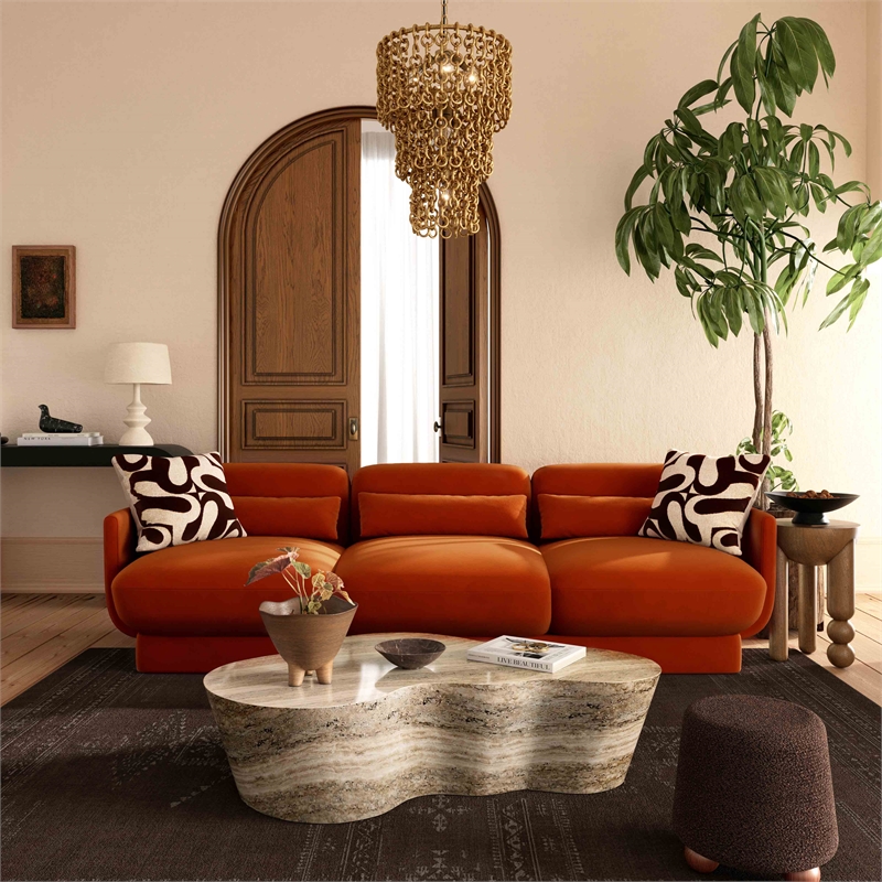 Pemberly Row Contemporary Accent Rust Orange Finish Velvet Sofa