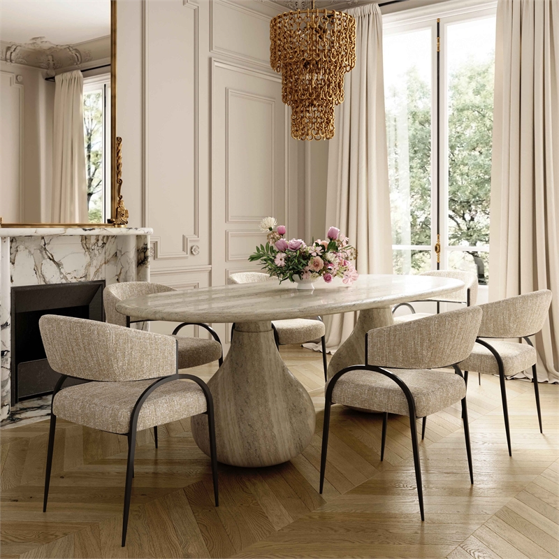 Pemberly Row Contemporary Cream Textured Boucle Dining Chair