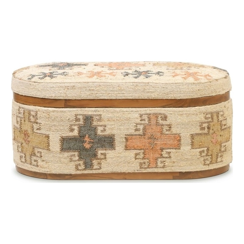 Pemberly Row Contemporary Accent Cotton Oval Storage Ottoman