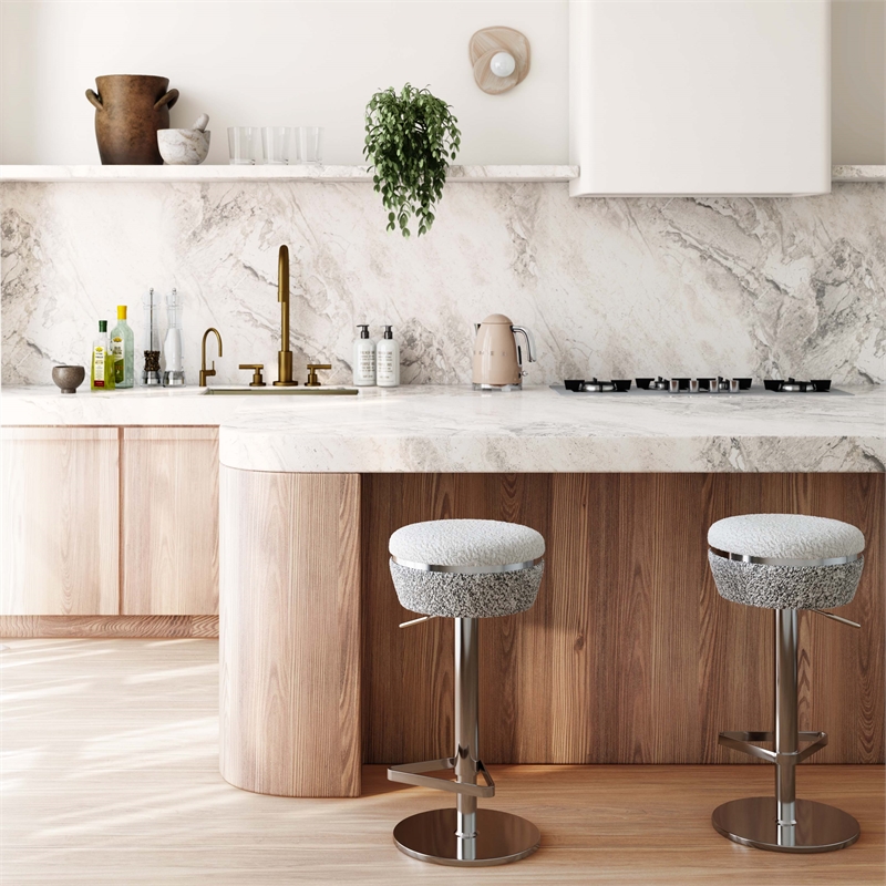 Pemberly Row Contemporary White and Gray Boucle Adjustable Stool