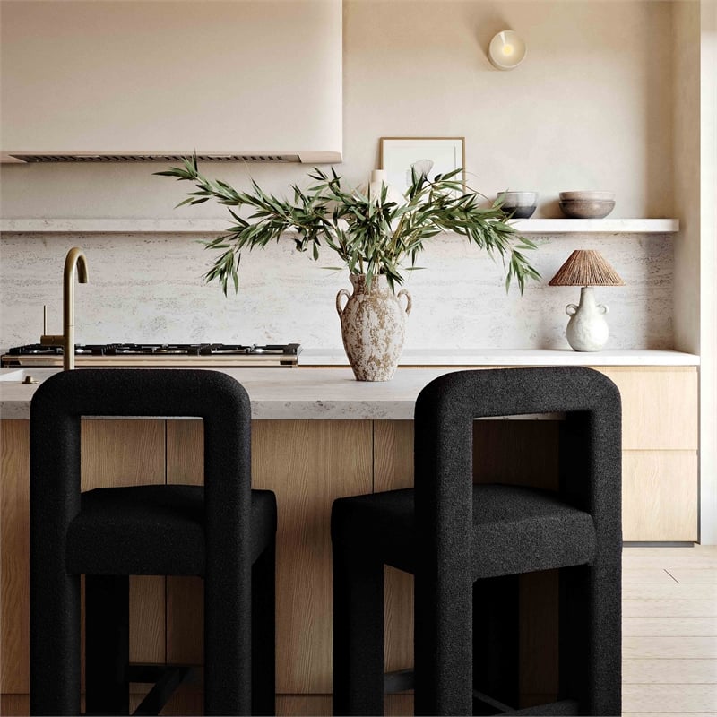 Pemberley Row Upholstered Black Counter Stool Sculpted Assembled