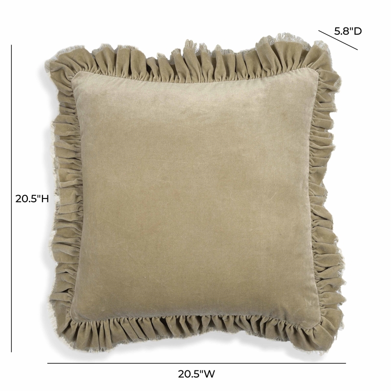 Pemberly Row Contemporary Accent Distressed Beige Velvet Pillow