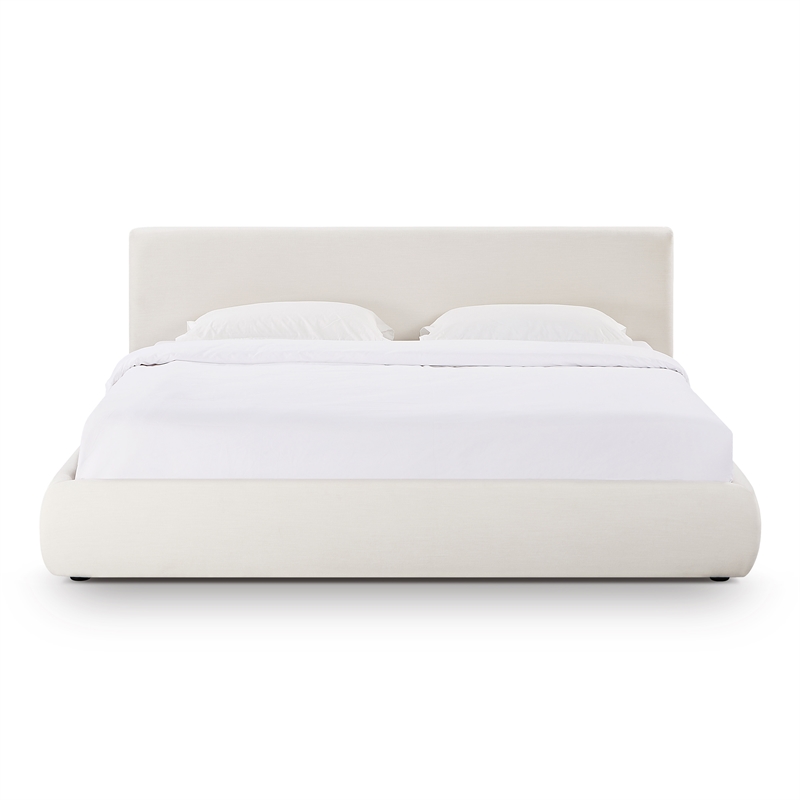 Pemberly Row Transitional Accent Cream Upcycled Linen King Bed