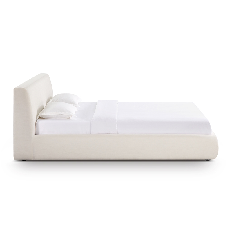 Pemberly Row Transitional Accent Cream Upcycled Linen King Bed