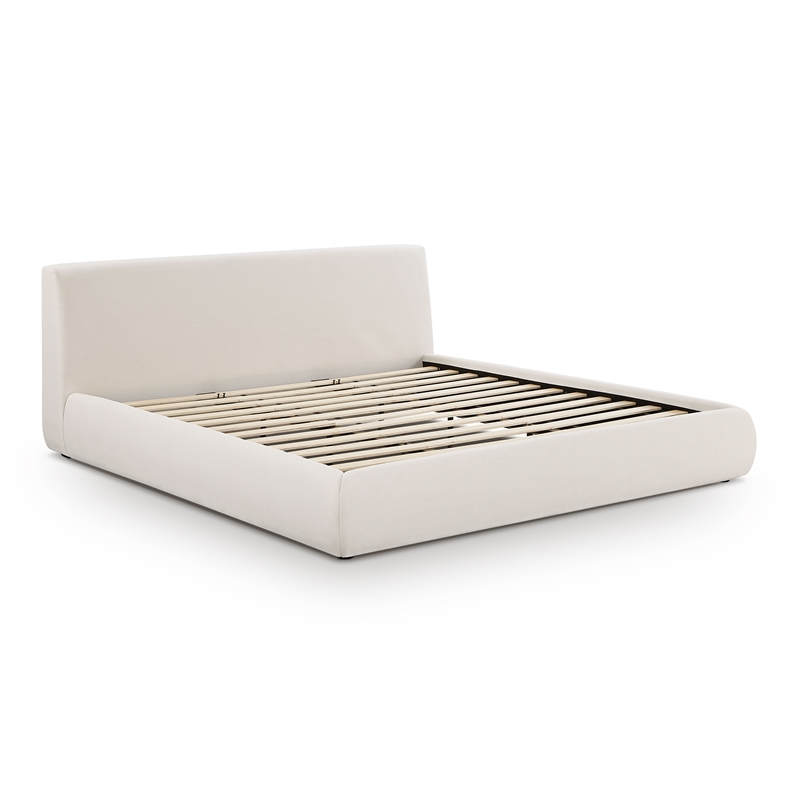 Pemberly Row Transitional Accent Cream Upcycled Linen King Bed