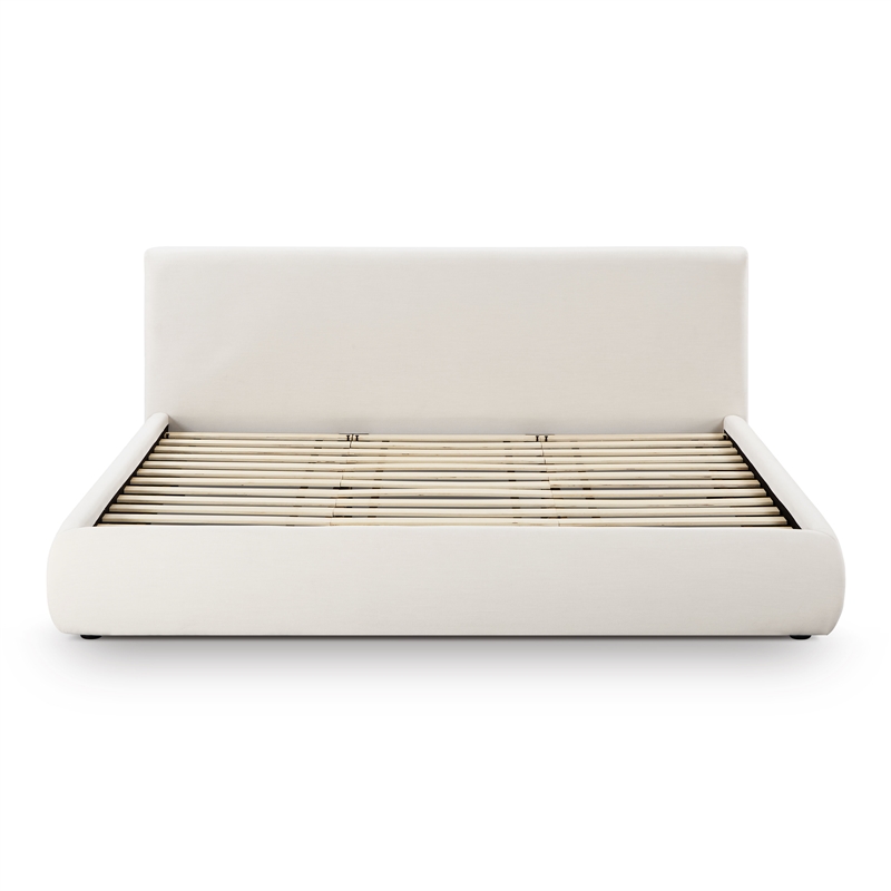 Pemberly Row Transitional Accent Cream Upcycled Linen King Bed