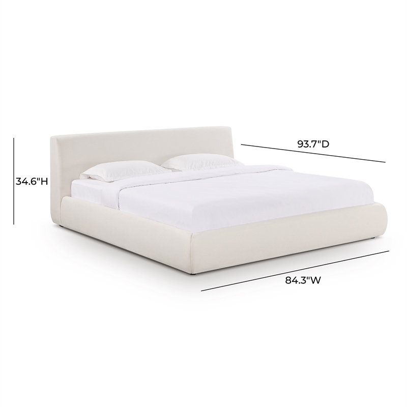 Pemberly Row Transitional Accent Cream Upcycled Linen King Bed