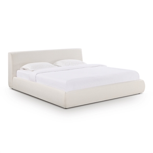 Pemberly Row Transitional Accent Cream Upcycled Linen King Bed