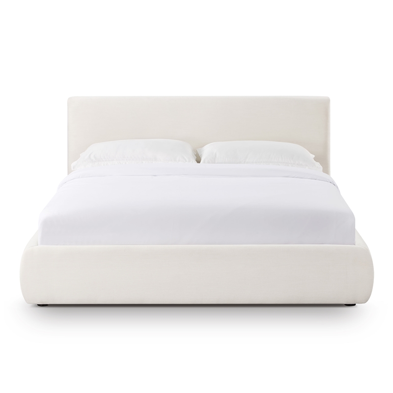 Pemberly Row Transitional Accent Cream Upcycled Linen Queen Bed