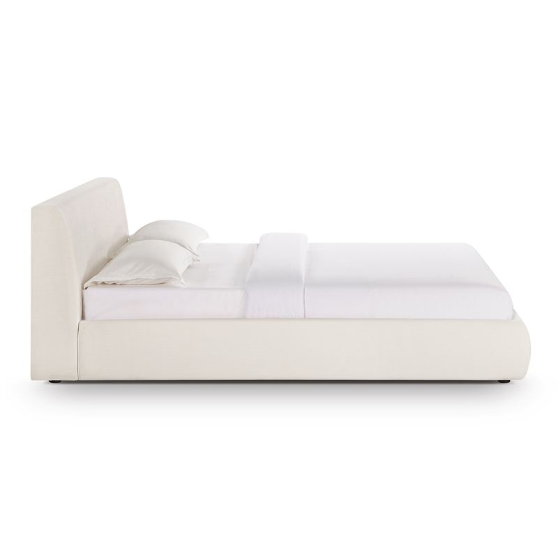 Pemberly Row Transitional Accent Cream Upcycled Linen Queen Bed
