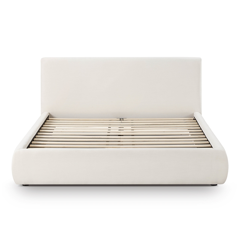 Pemberly Row Transitional Accent Cream Upcycled Linen Queen Bed