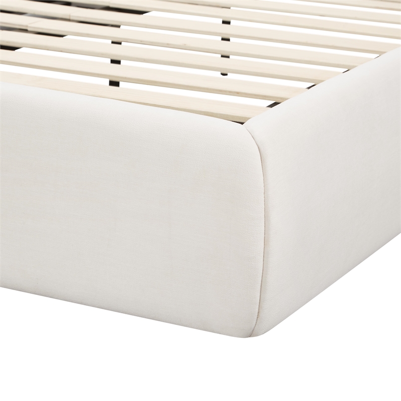 Pemberly Row Transitional Accent Cream Upcycled Linen Queen Bed
