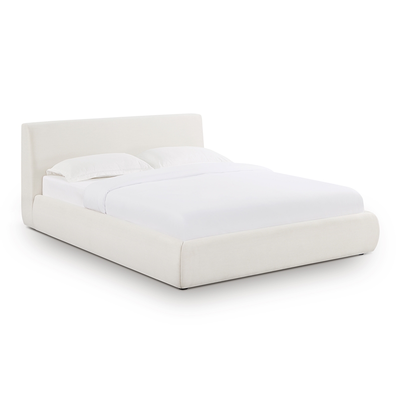 Pemberly Row Transitional Accent Cream Upcycled Linen Queen Bed