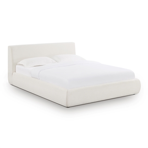 Pemberly Row Transitional Accent Cream Upcycled Linen Queen Bed