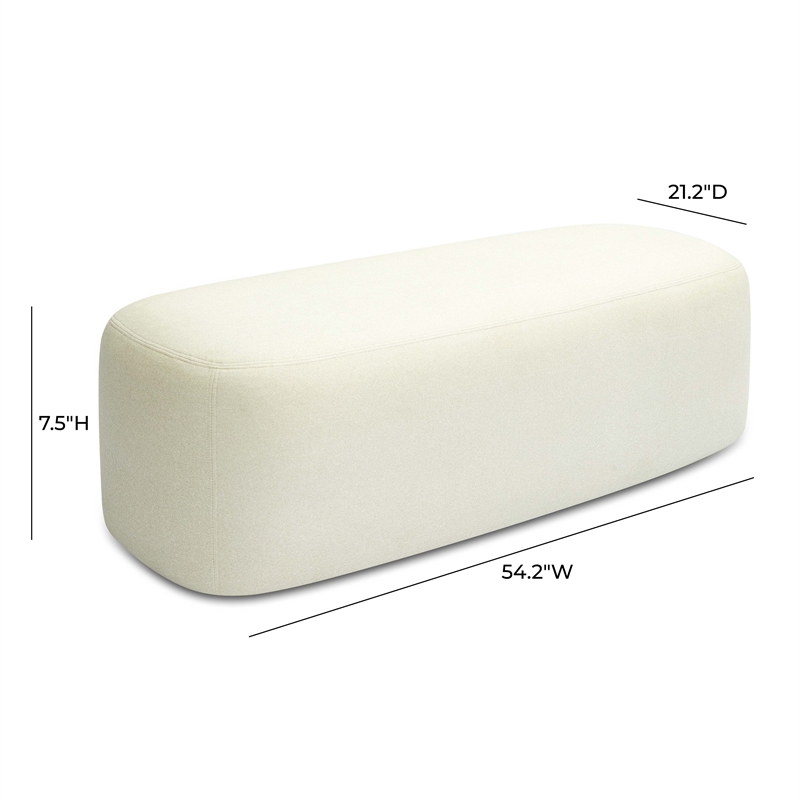 Pemberly Row Transitional Accent Cream Finish Faux Mohair Bench