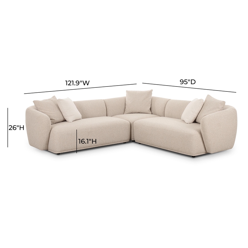 Pemberly Row Contemporary Accent Cream Boucle 3-Piece Sectional