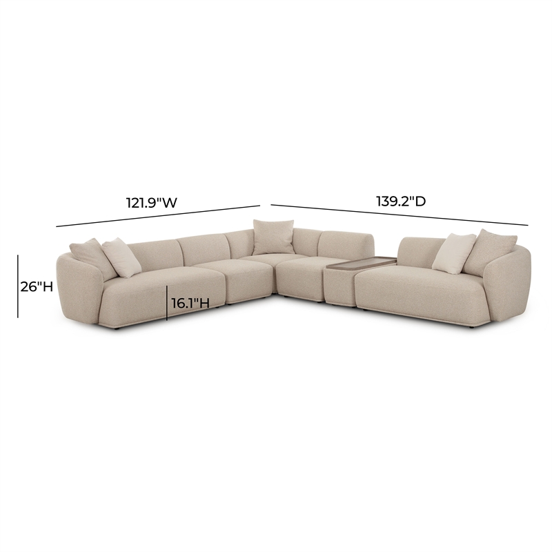 Pemberly Row Contemporary Cream Boucle 6-Piece Large Sectional